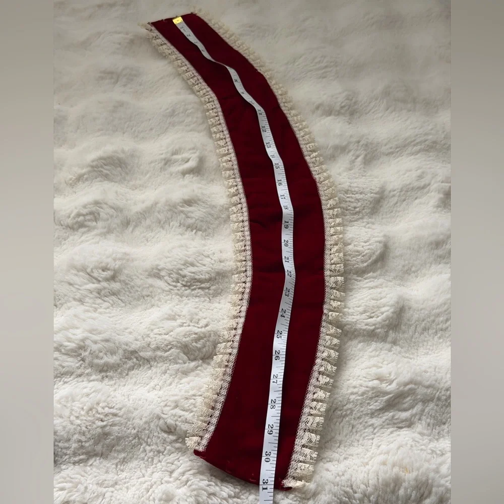 Romantic Vintage Red Velvet Wide Corset Belt with Lace Trim-Length 31”, Wide 5”